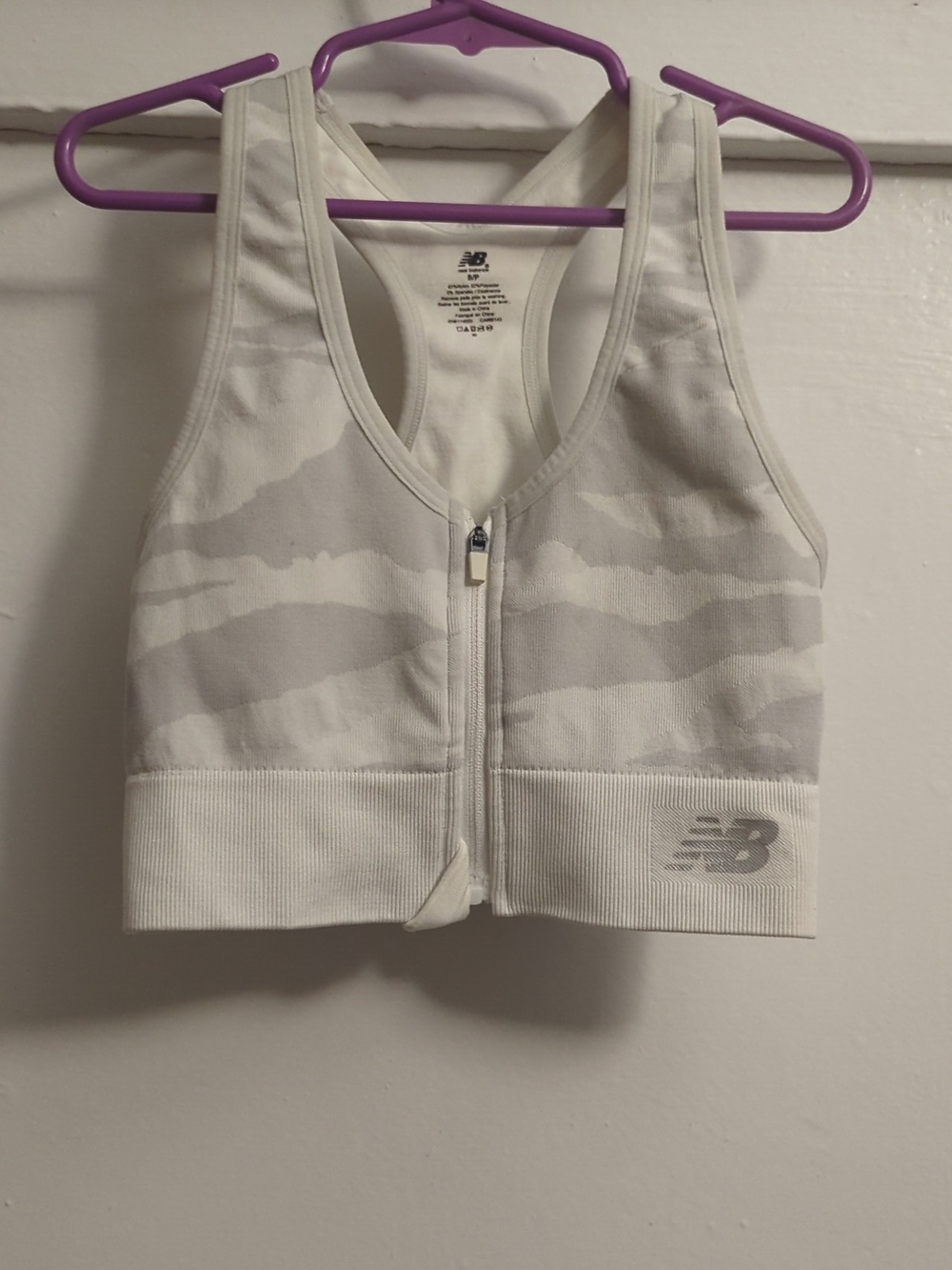 New Balance White & Light Gray Zip-Front Racerback Sports Bra